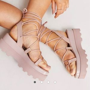 ASOS DESIGN Trent tie leg flatform sandals in blush